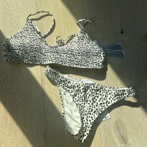 Mango Teen Girls Cream & Black Leopard Smocked Bikini Set